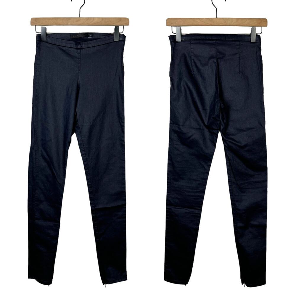 Victoria Beckham | Wax Coated Denim Ankle Zip Mid Rise Leggings Skinny Pants